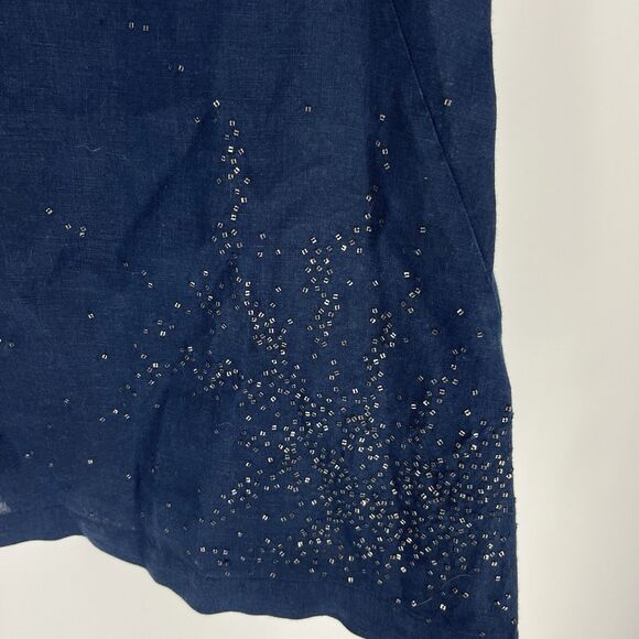 Eileen Fisher Tank Top Size Medium Petite Navy Irish Linen Beaded Sleeveless - Picture 3 of 8